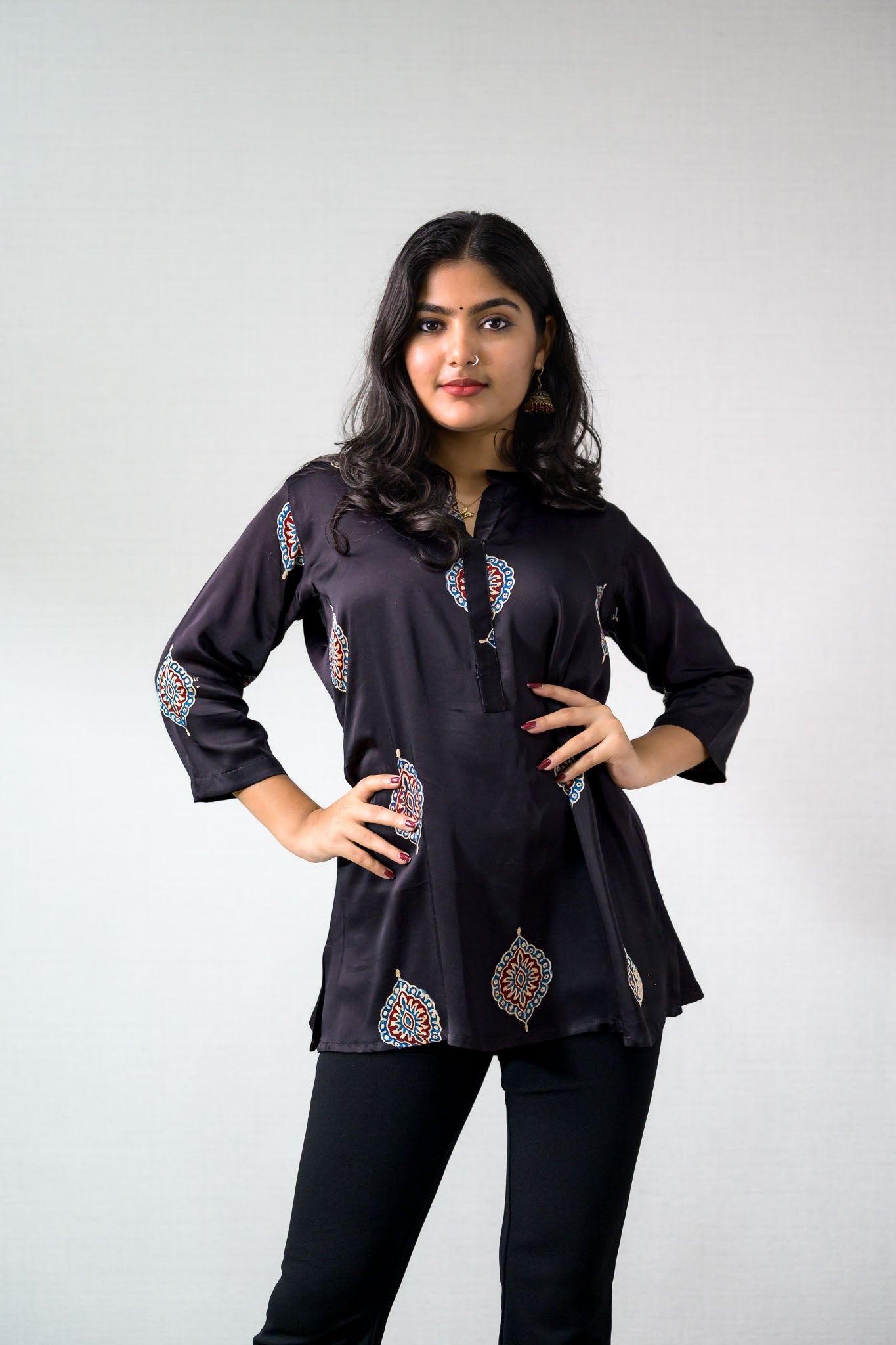 Black Pihu Blooms Modal Short top - Lobha Deepthis
