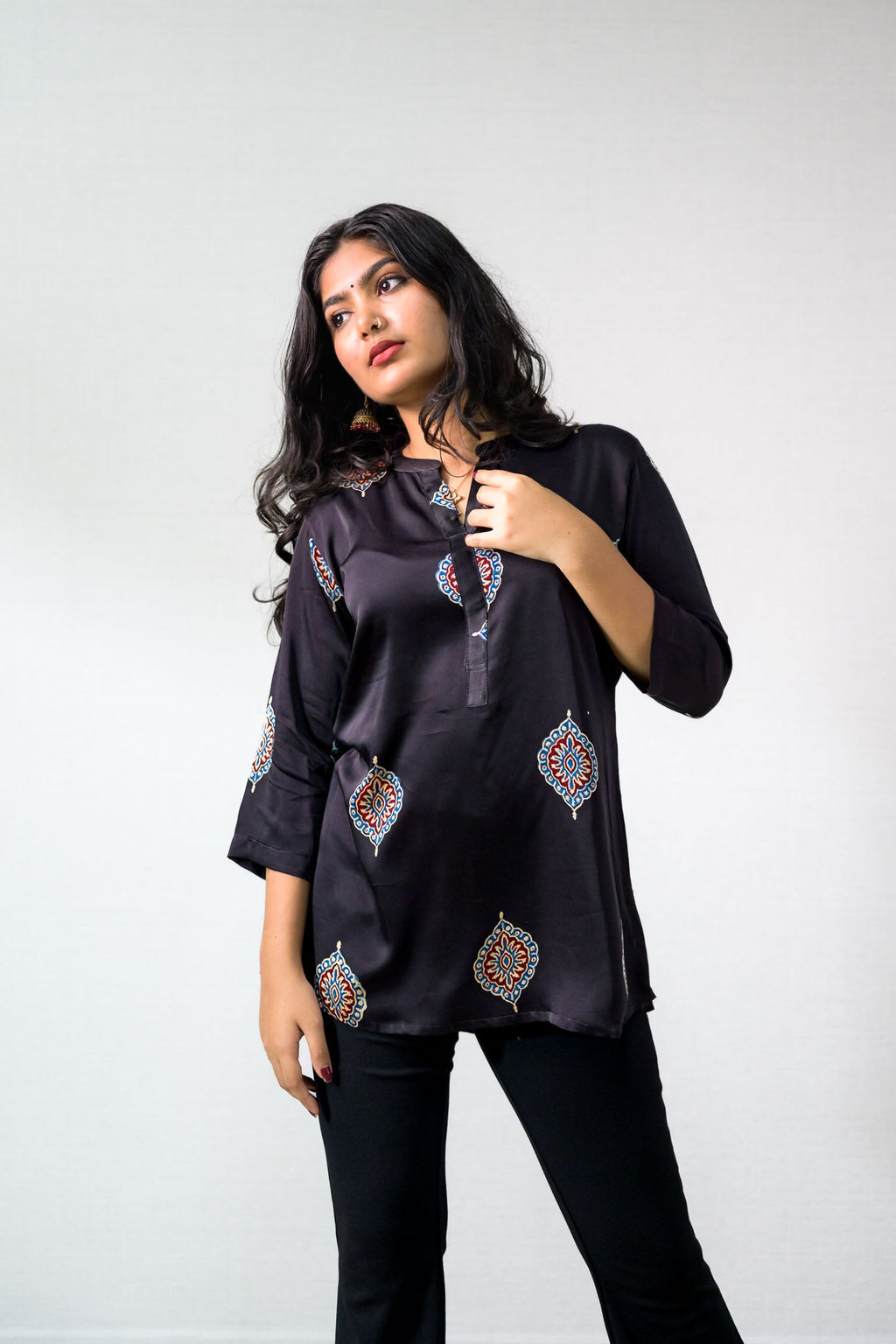 Black Pihu Blooms Modal Short top - Lobha Deepthis