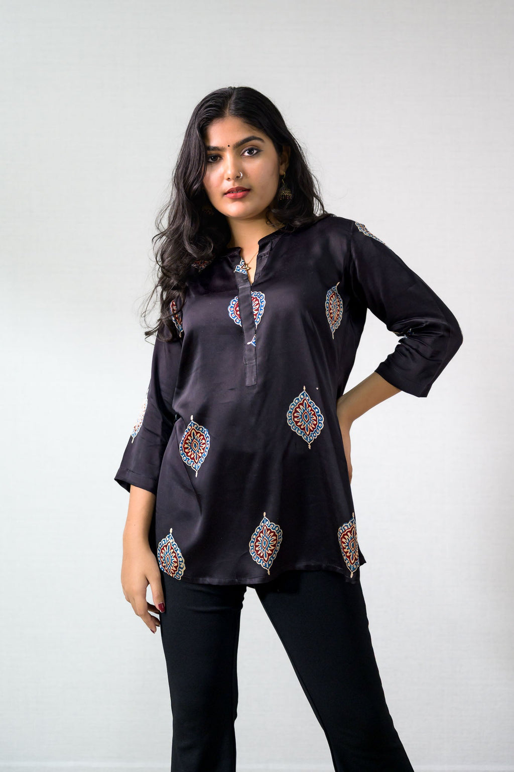 Black Pihu Blooms Modal Short top - Lobha Deepthis