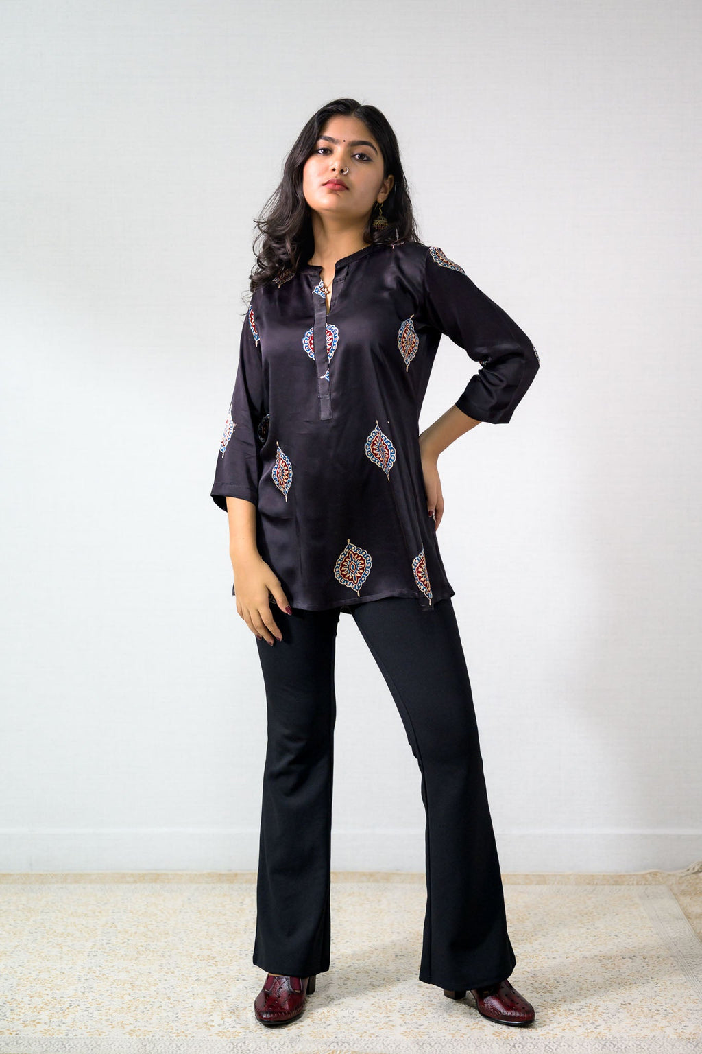 Black Pihu Blooms Modal Short top - Lobha Deepthis