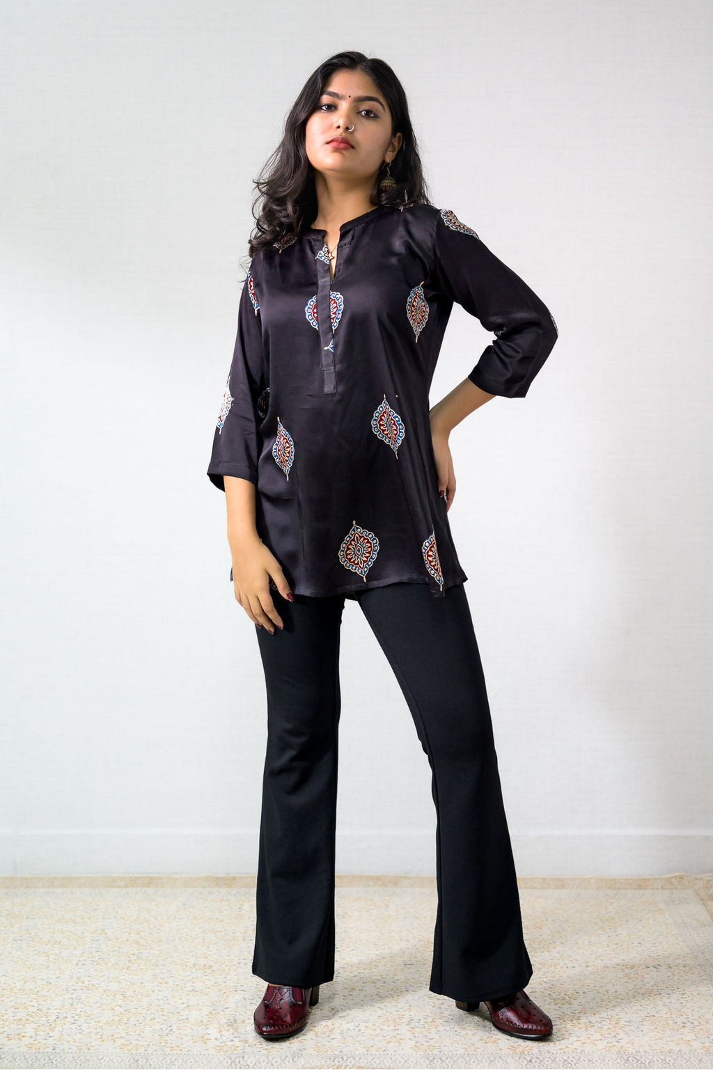 Black Pihu Blooms Modal Short top