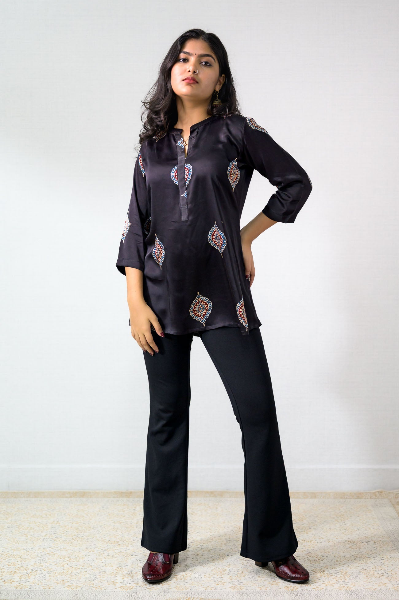 Black Pihu Blooms Modal Short top