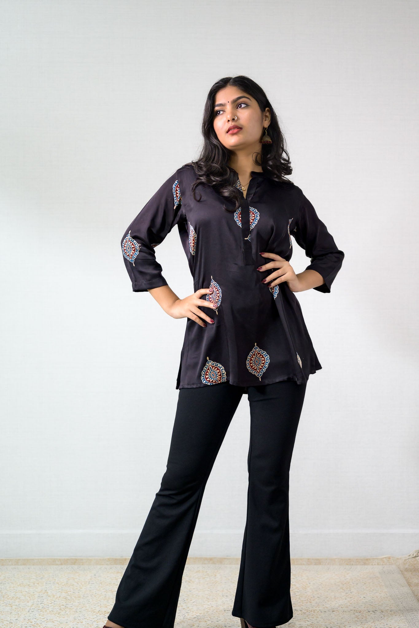 Black Pihu Blooms Modal Short top - Lobha Deepthis