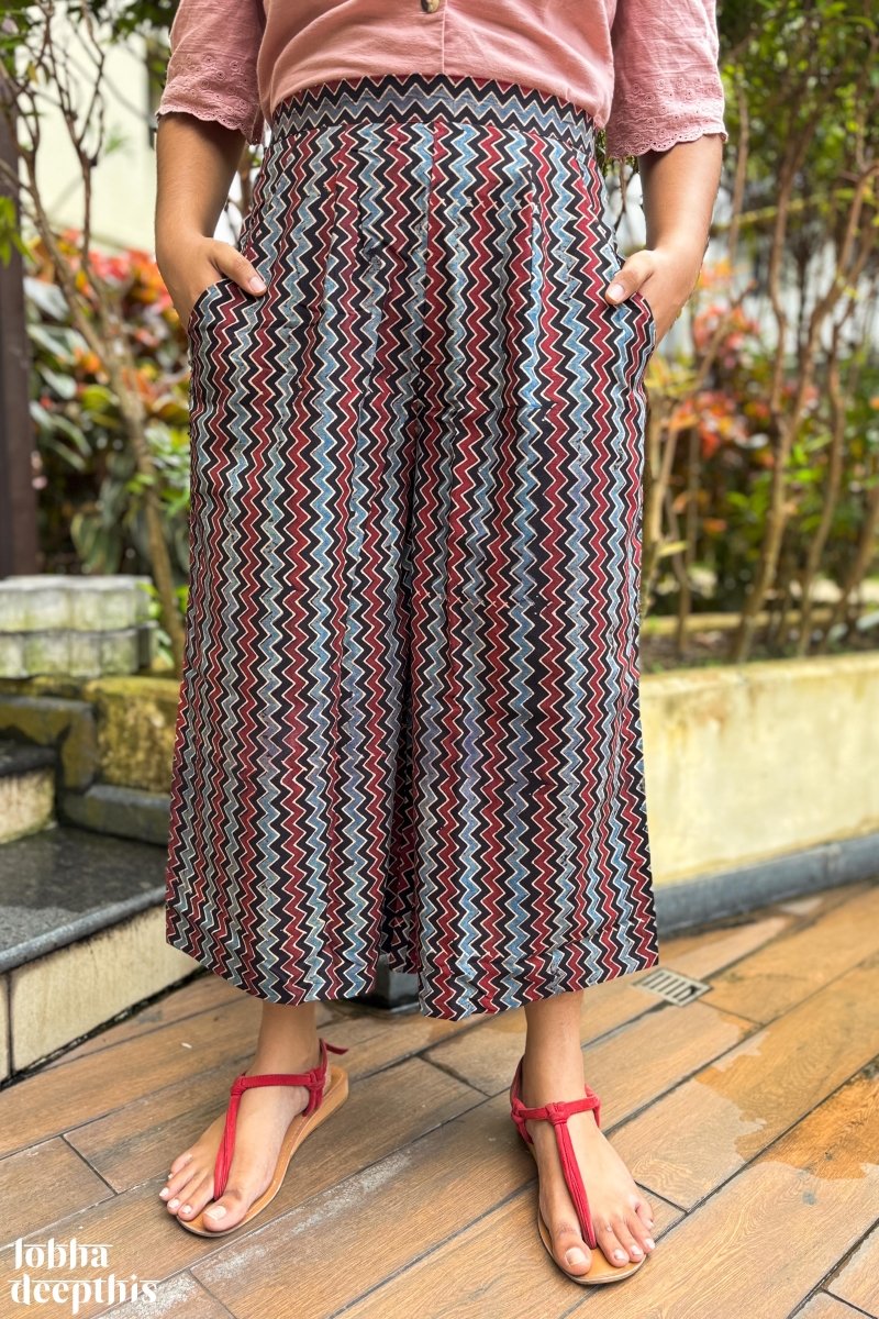 Black Zig Zag Ajrakh Short Palazzo - Lobha Deepthis