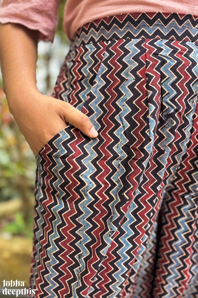 Black Zig Zag Ajrakh Short Palazzo - Lobha Deepthis