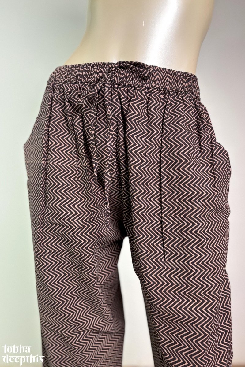 Black Zig Zag Stripes Straight Pants - Lobha Deepthis