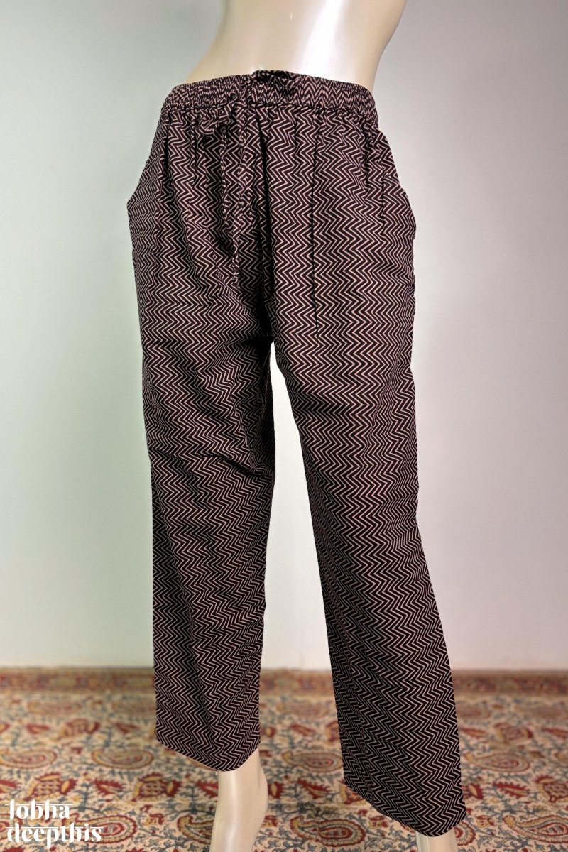 Black Zig Zag Stripes Straight Pants - Lobha Deepthis