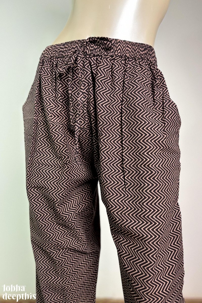 Black Zig Zag Stripes Straight Pants - Lobha Deepthis