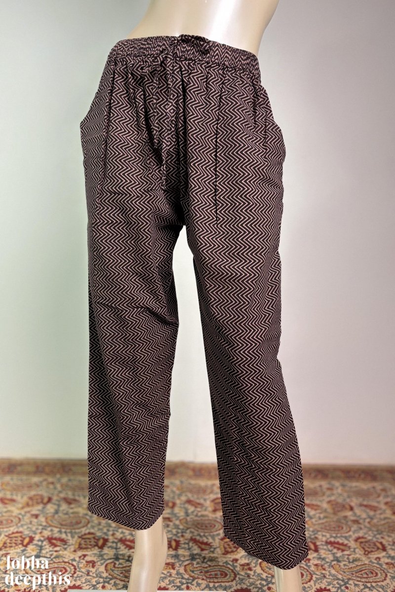 Black Zig Zag Stripes Straight Pants - Lobha Deepthis