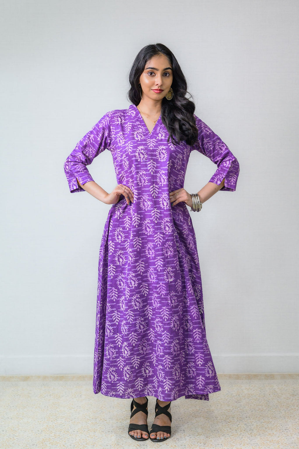 Bloomveil Lavender Dabu Cotton Dress - Lobha Deepthis