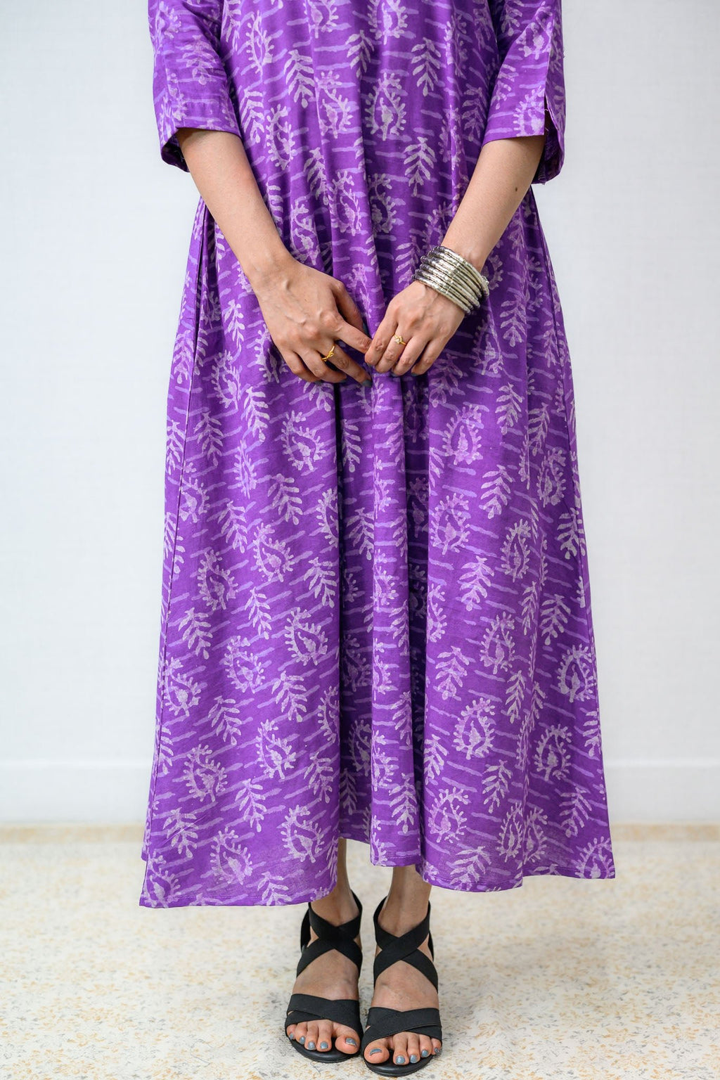Bloomveil Lavender Dabu Cotton Dress - Lobha Deepthis