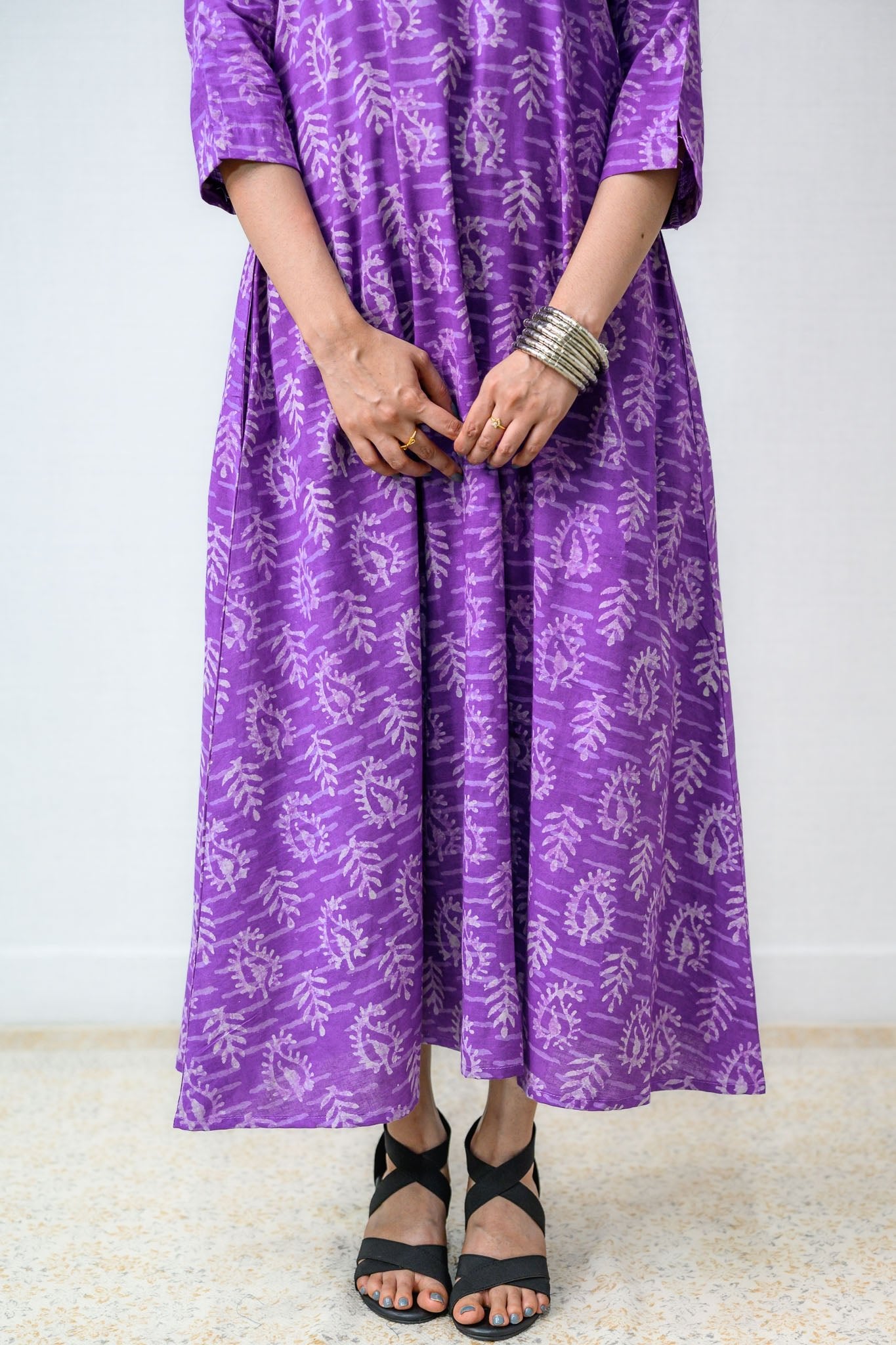 Bloomveil Lavender Dabu Cotton Dress - Lobha Deepthis