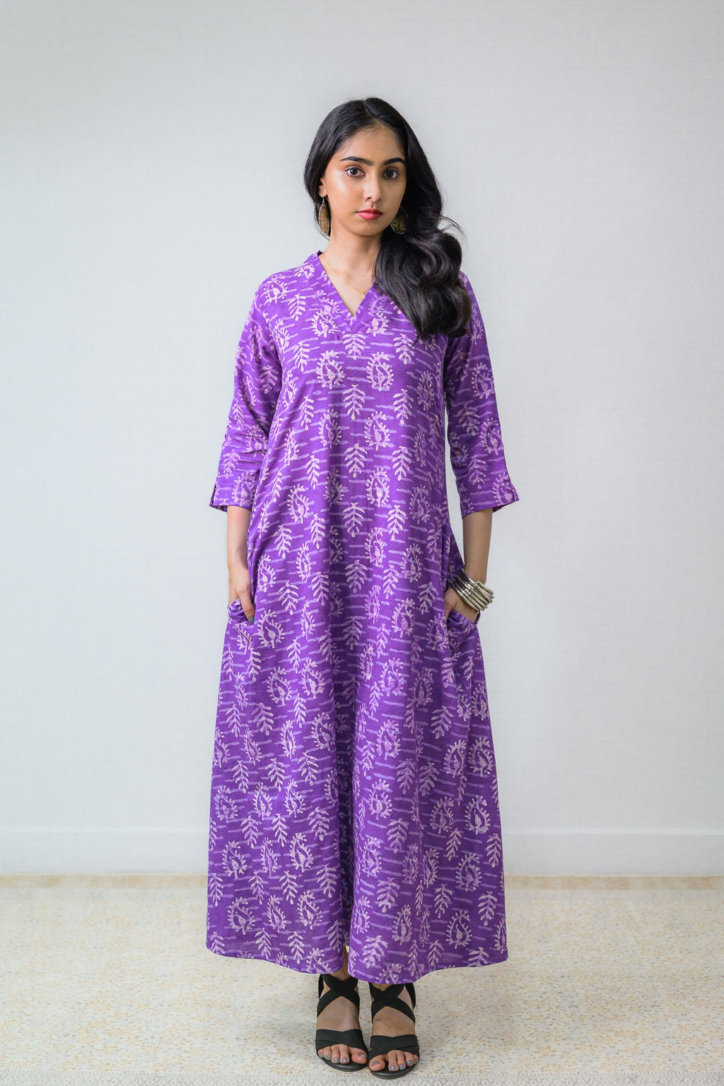Bloomveil Lavender Dabu Cotton Dress - Lobha Deepthis