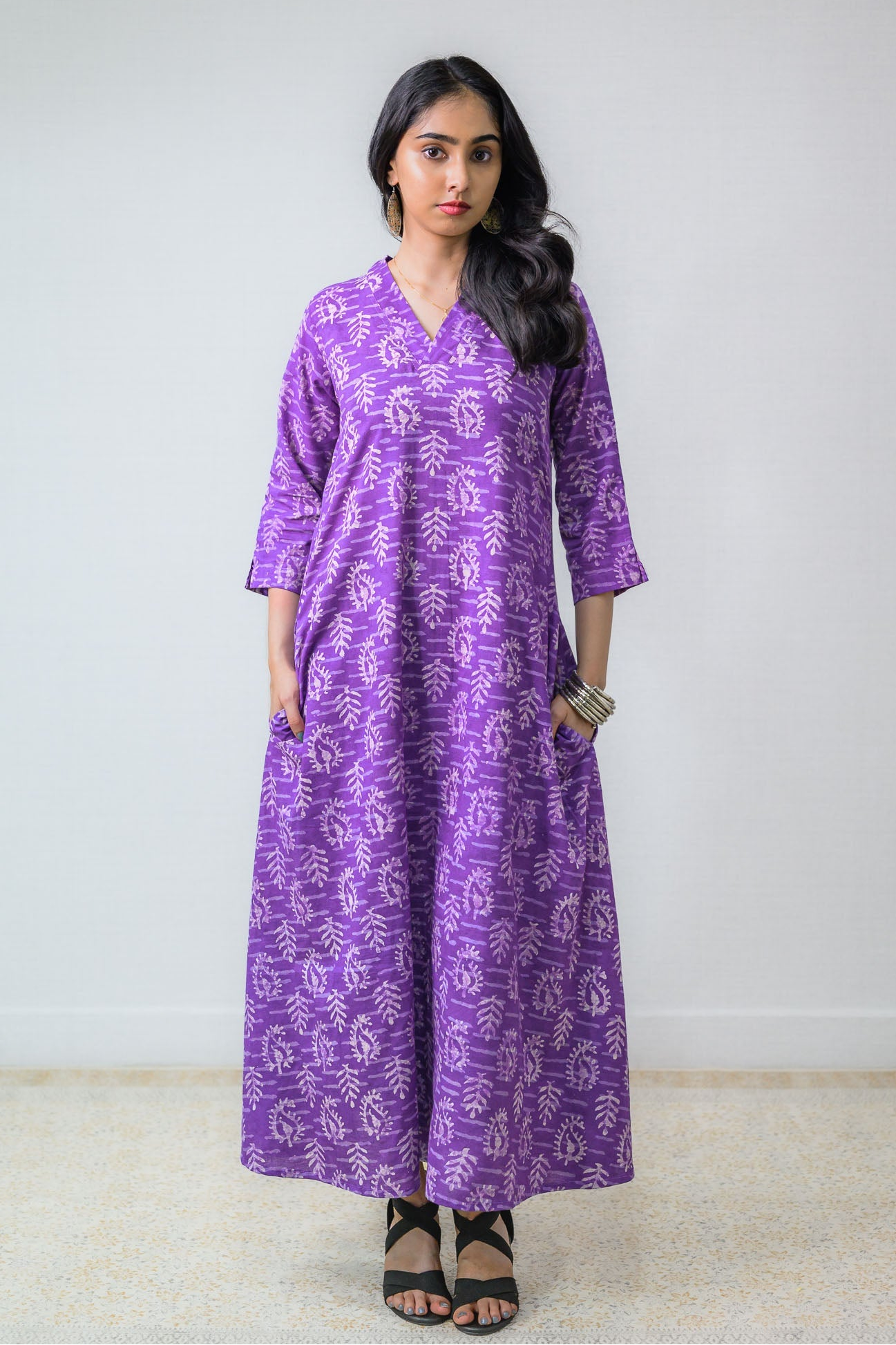 Bloomveil Lavender Dabu Cotton Dress