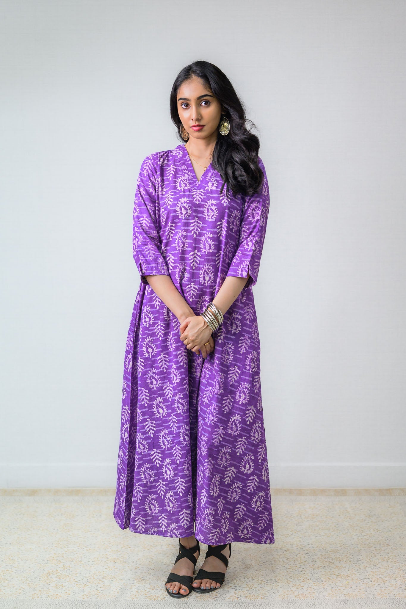 Bloomveil Lavender Dabu Cotton Dress - Lobha Deepthis