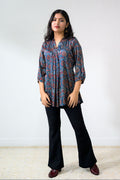 Blue Blooms Modal Ajrakh Short Top - Lobha Deepthis