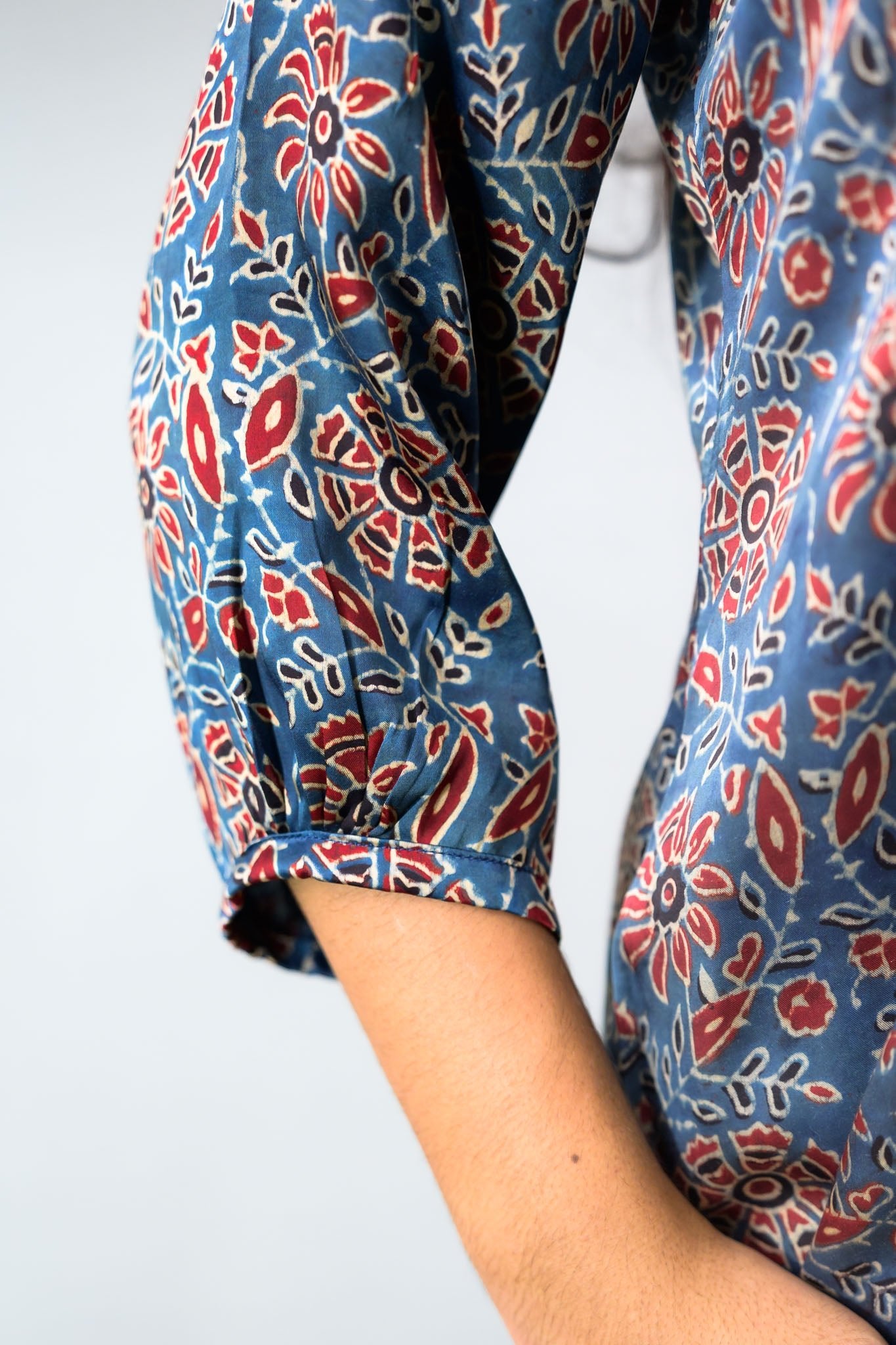 Blue Blooms Modal Ajrakh Short Top - Lobha Deepthis