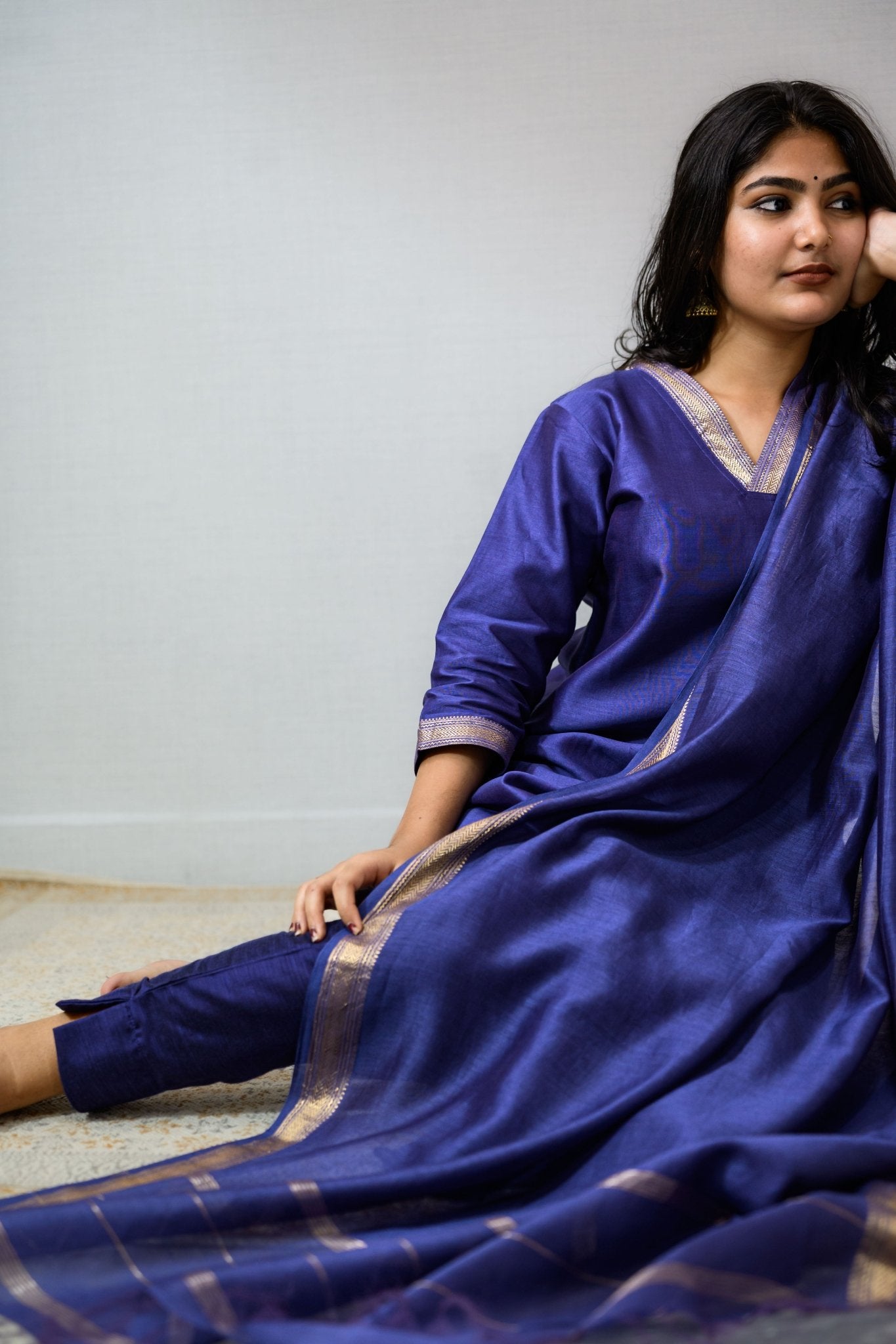 Blue Maheshwari Silk Kurta - Lobha Deepthis