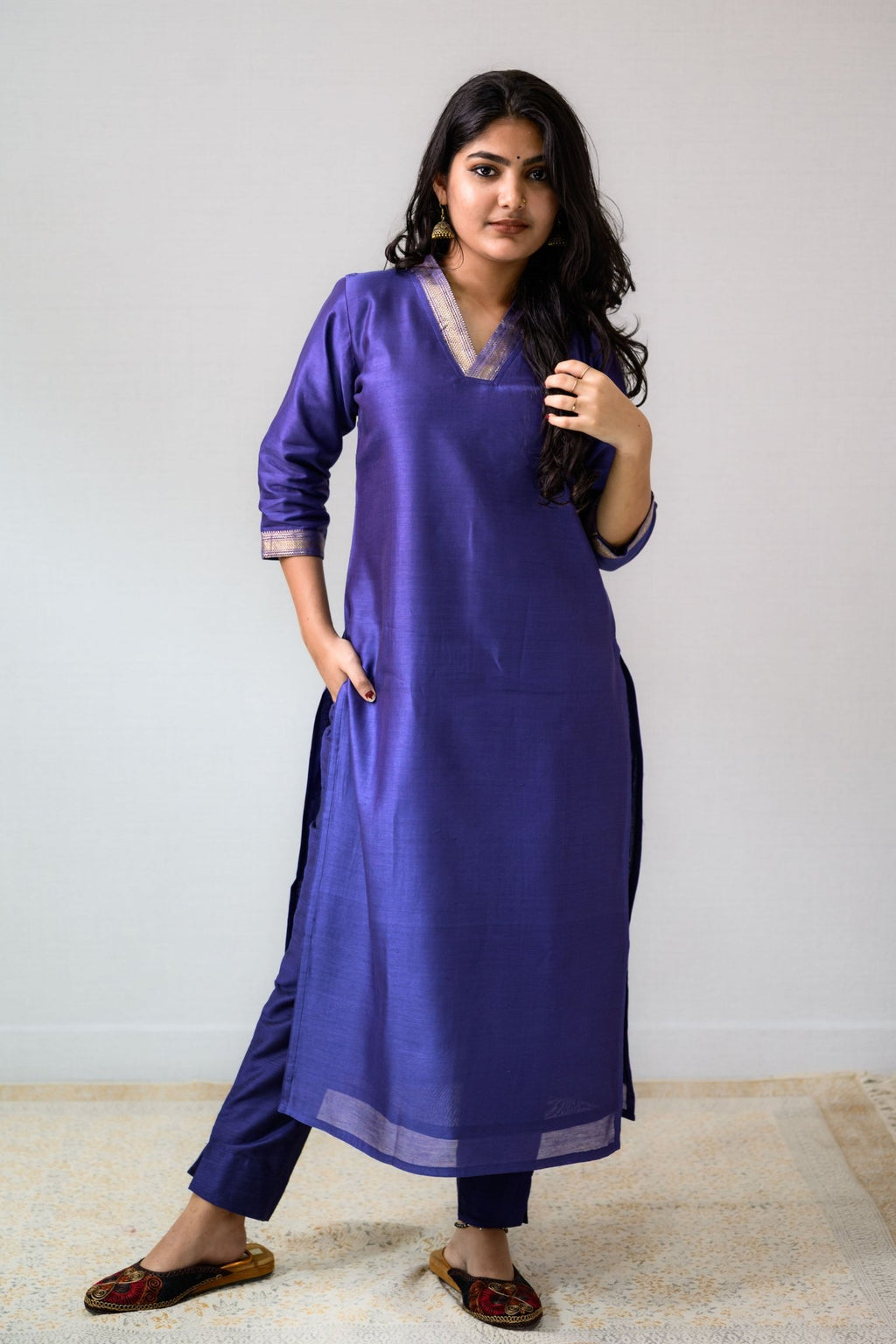 Blue Maheshwari Silk Kurta - Lobha Deepthis