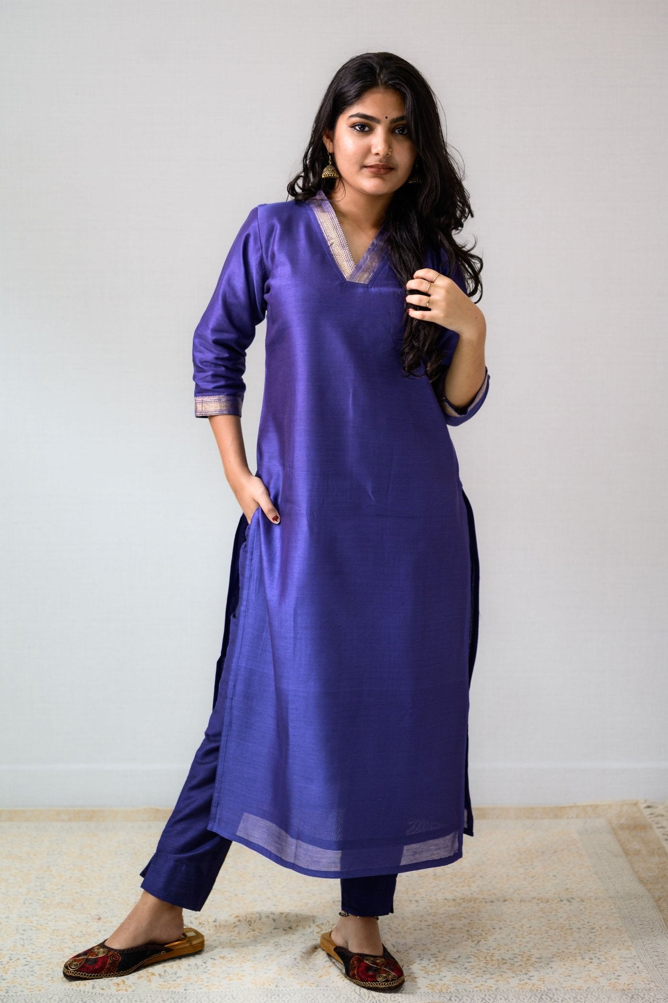 Blue Maheshwari Silk Kurta - Lobha Deepthis