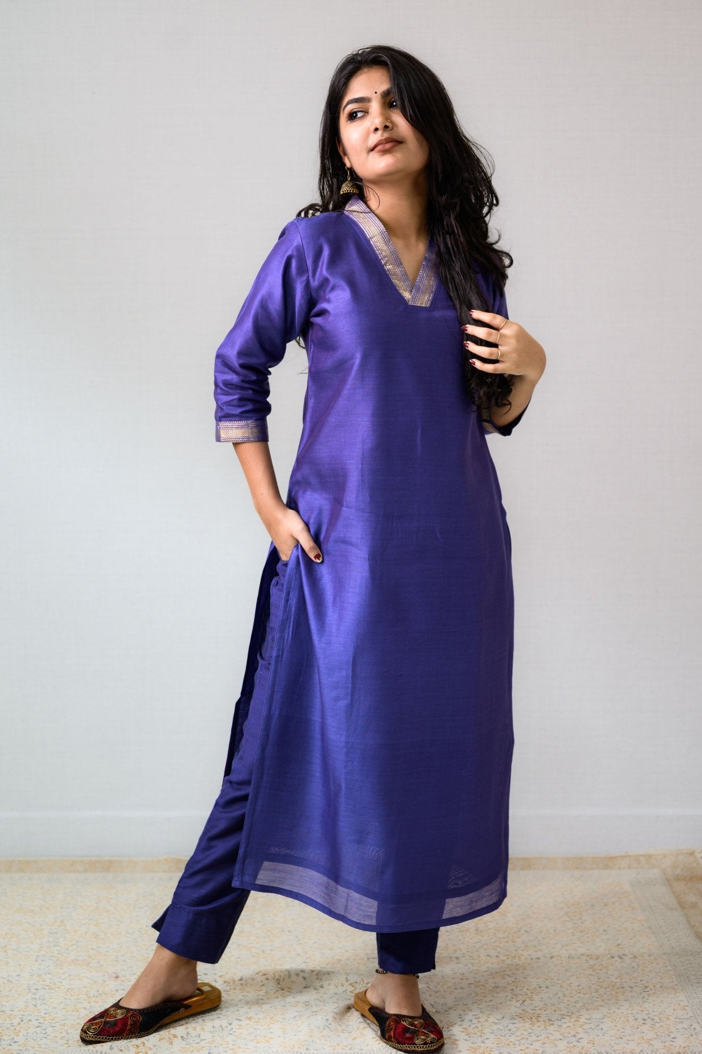 Blue Maheshwari Silk Kurta - Lobha Deepthis