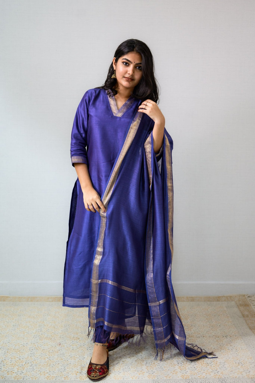 Blue Maheshwari Silk Kurta - Lobha Deepthis