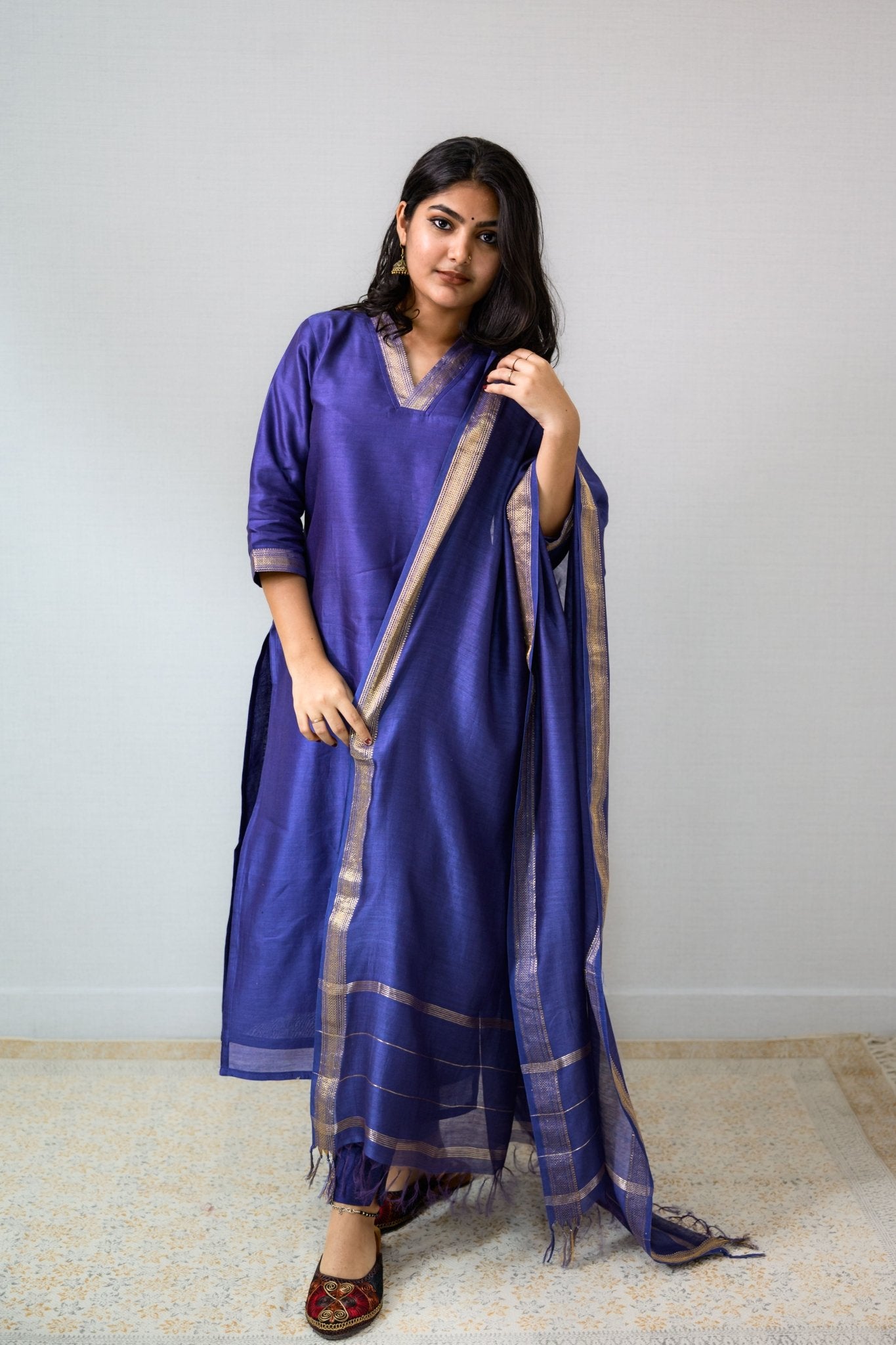 Blue Maheshwari Silk Kurta - Lobha Deepthis
