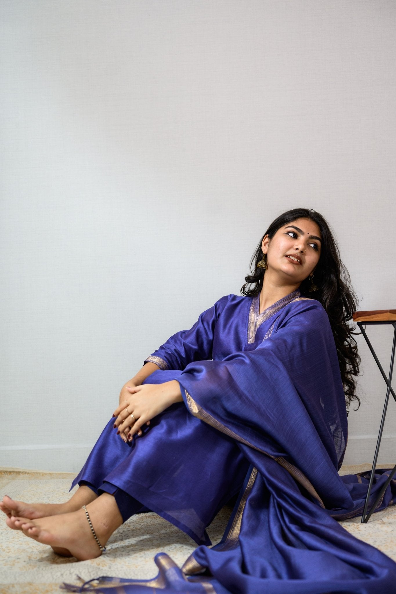 Blue Maheshwari Silk Kurta - Lobha Deepthis