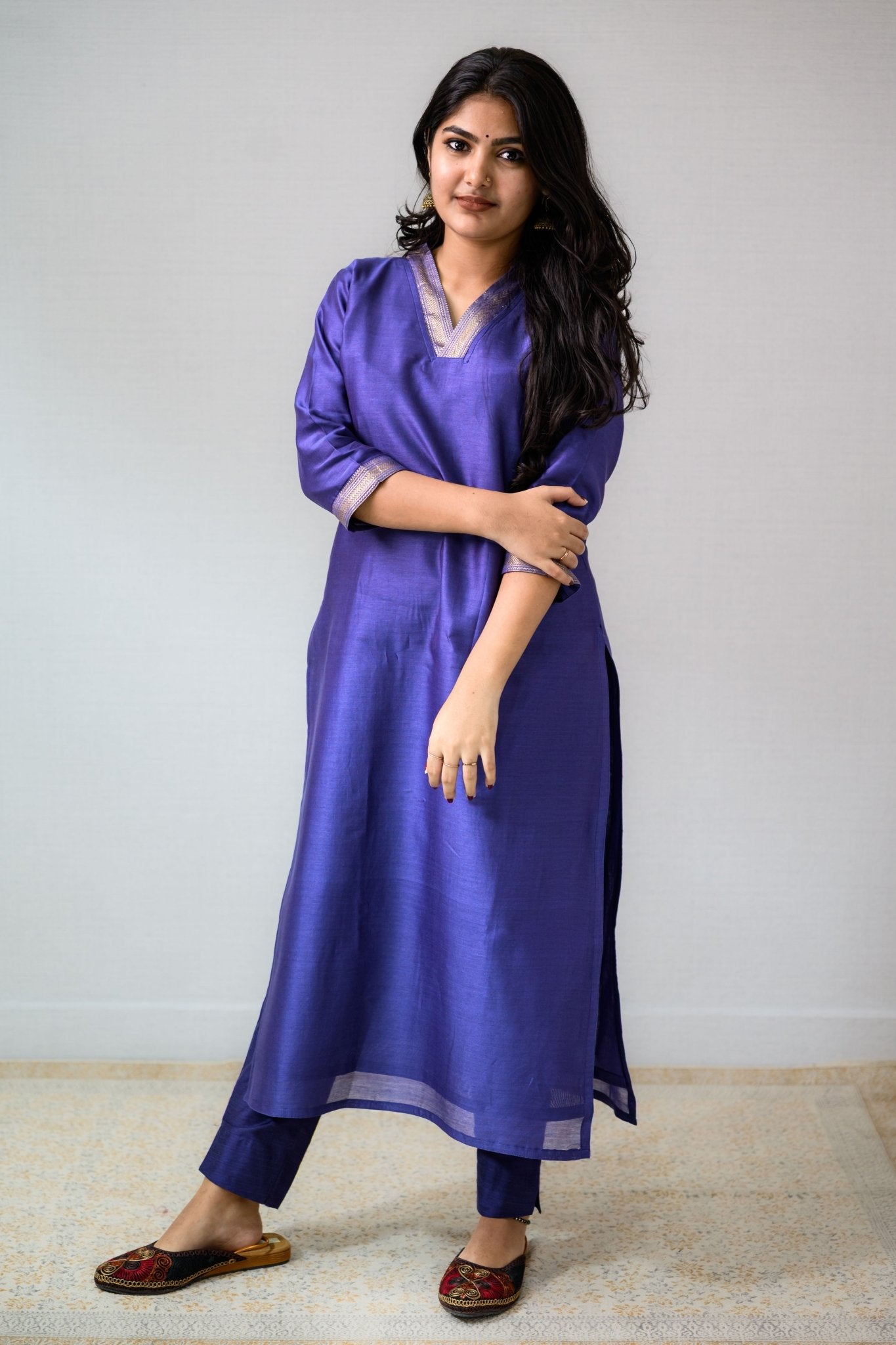 Blue Maheshwari Silk Kurta - Lobha Deepthis