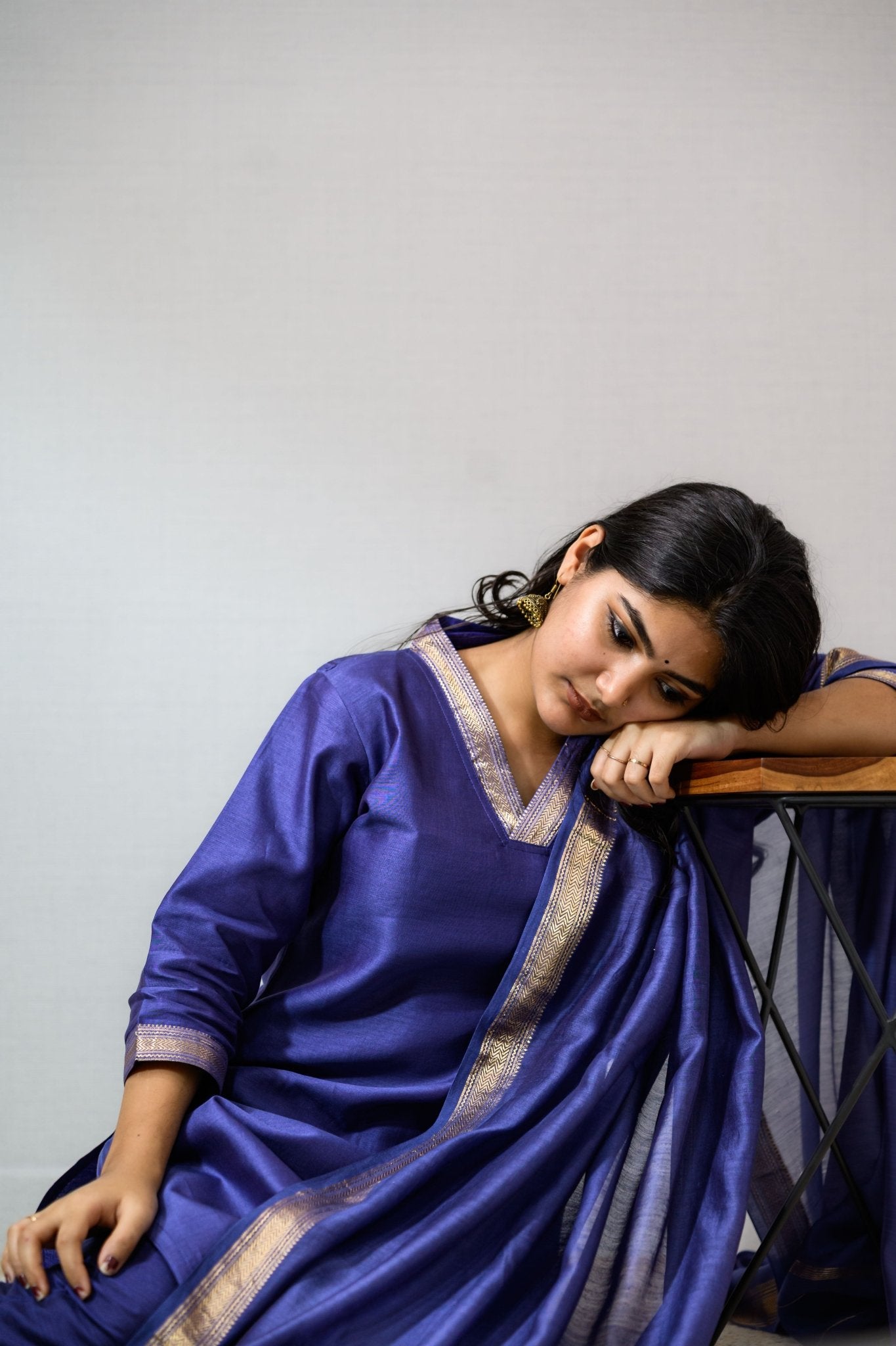 Blue Maheshwari Silk Kurta - Lobha Deepthis