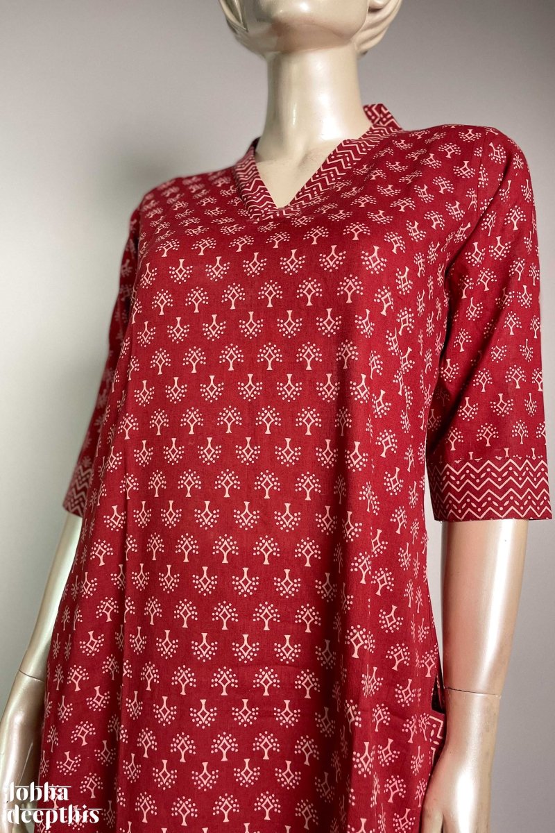 Burgundy Collar Kurta Co-ord Set - Lobha Deepthis