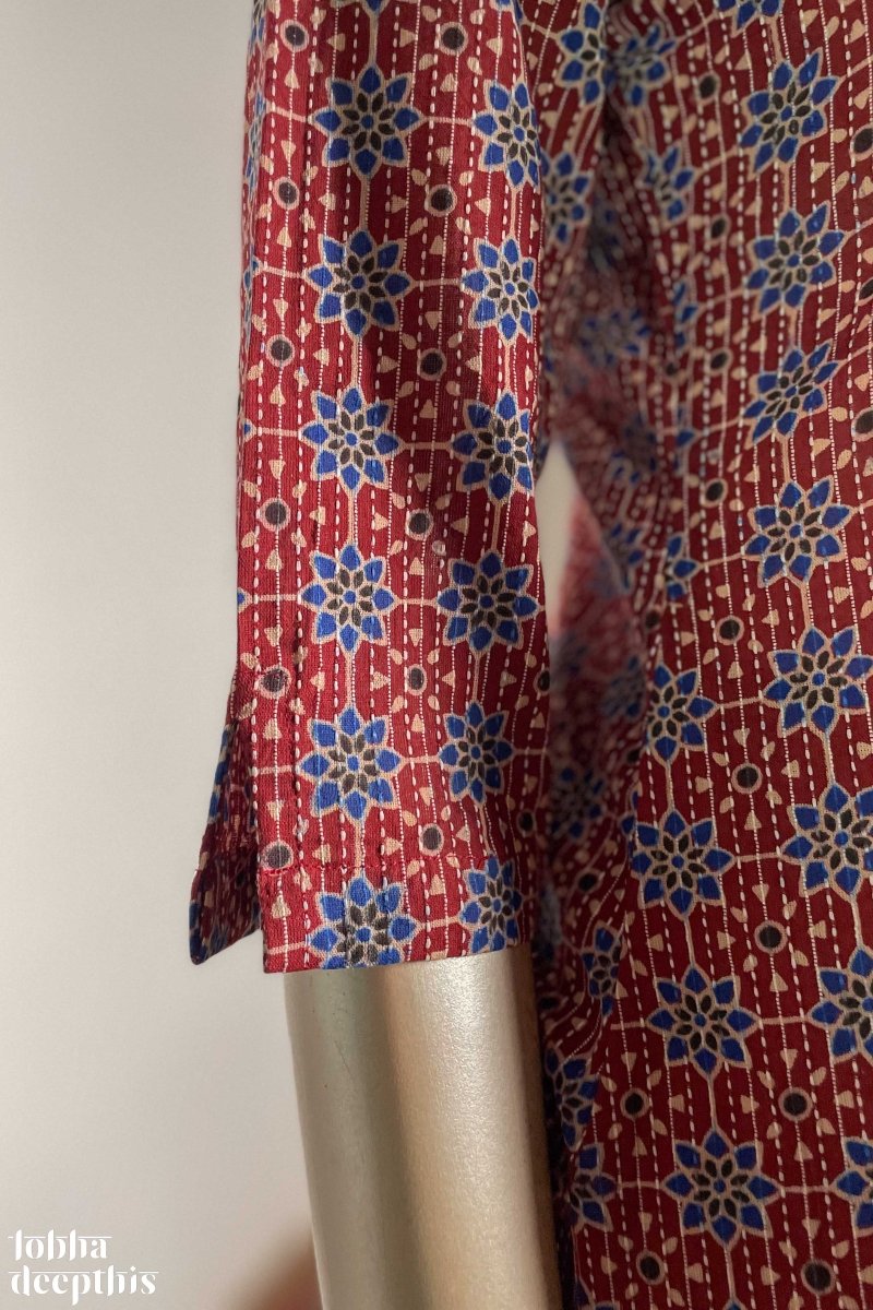 Burgundy Kantha Florals Straight Kurta - Lobha Deepthis