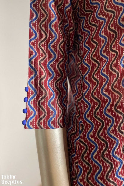 Burgundy Kantha Stripes Aline Kurta - Lobha Deepthis