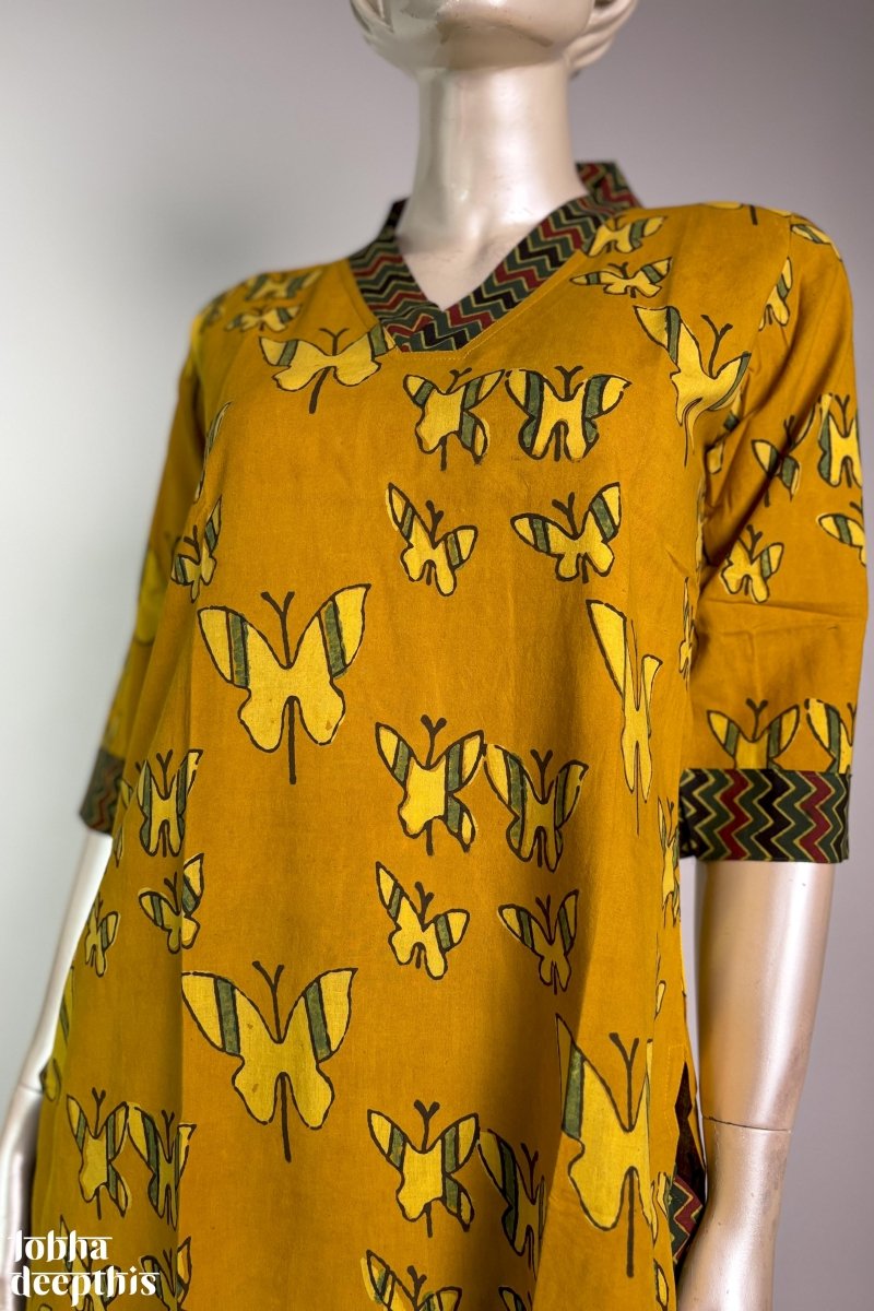 Butterflies on Turmeric Straight Kurta - Lobha Deepthis