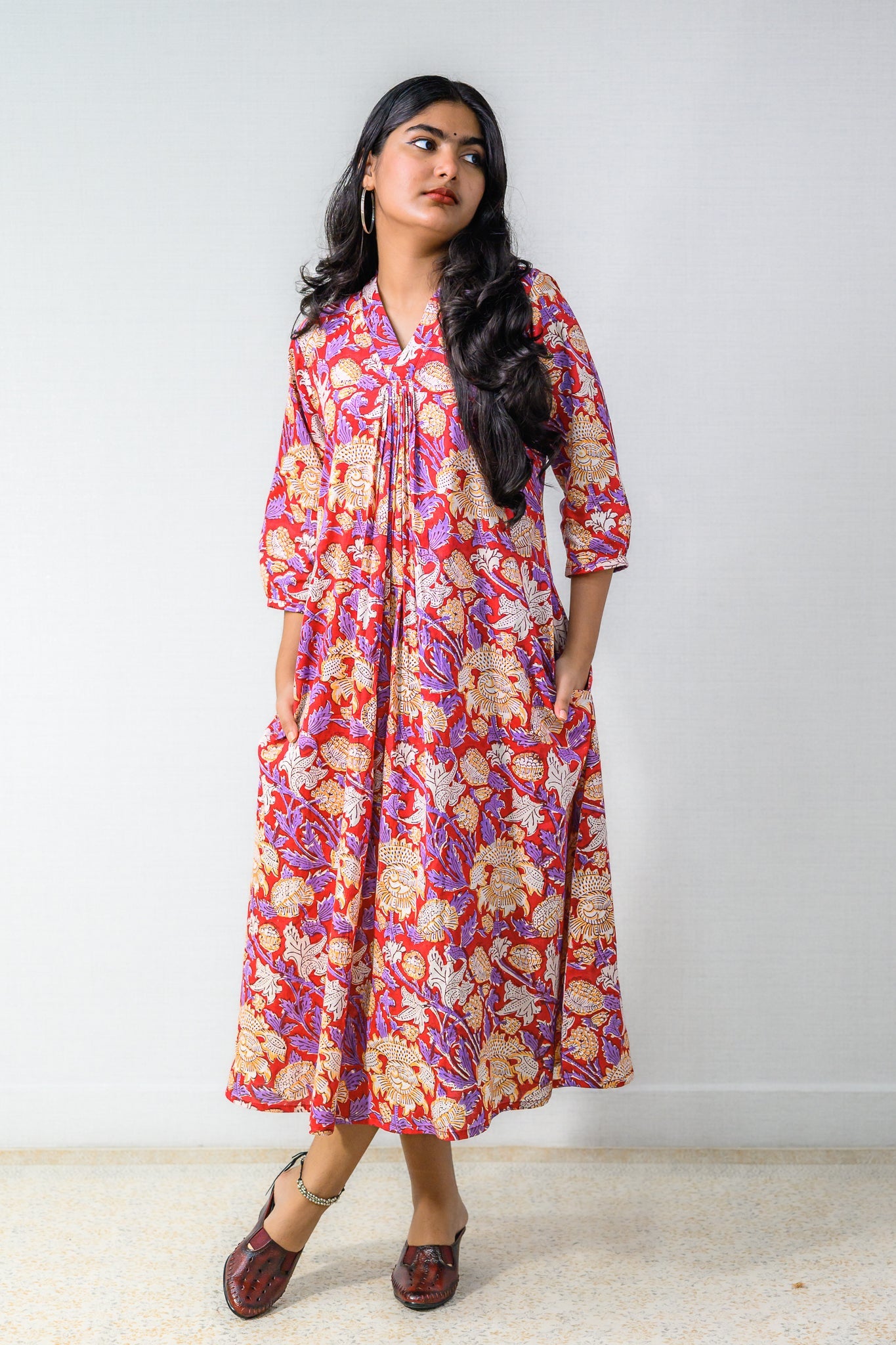 Camellia Sanganeri Pure Cotton Dress - Lobha Deepthis