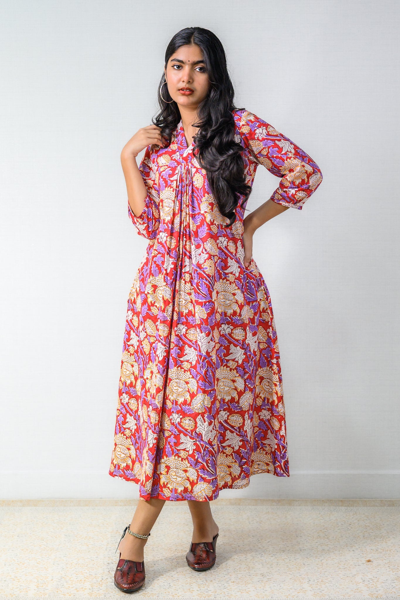 Camellia Sanganeri Pure Cotton Dress - Lobha Deepthis