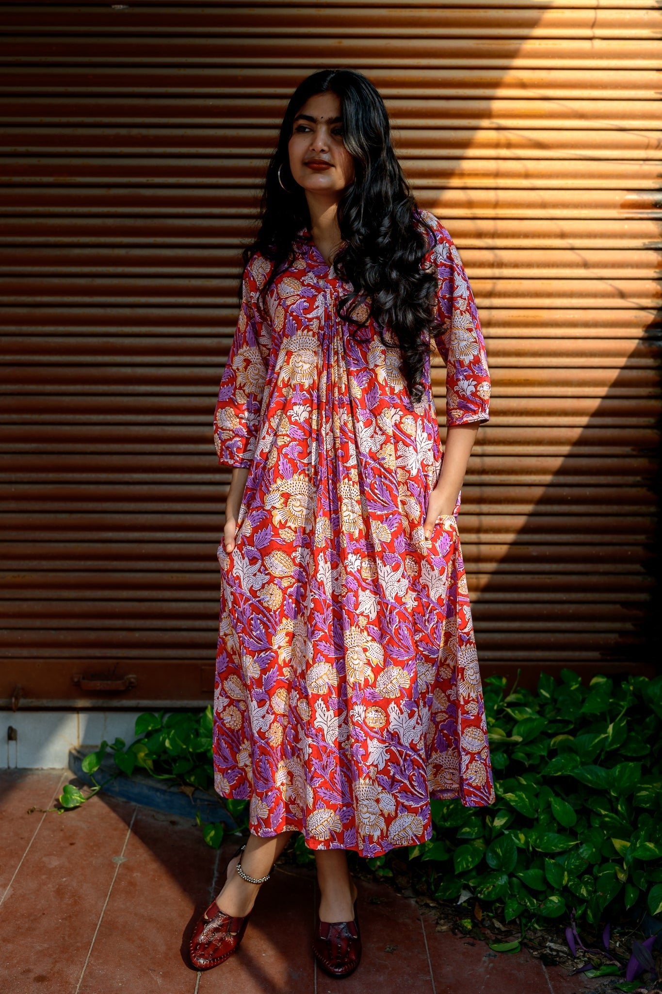 Camellia Sanganeri Pure Cotton Dress - Lobha Deepthis