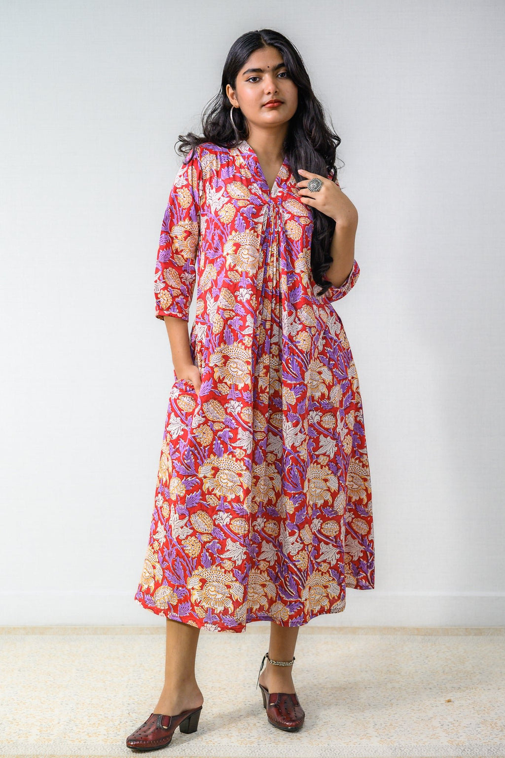 Camellia Sanganeri Pure Cotton Dress - Lobha Deepthis