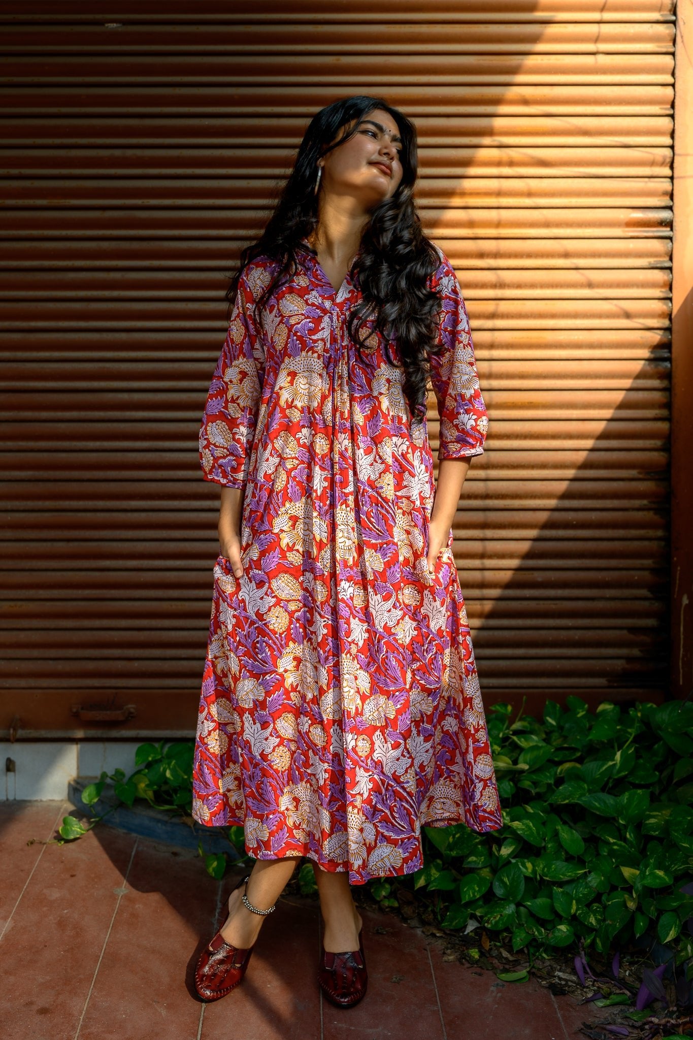 Camellia Sanganeri Pure Cotton Dress - Lobha Deepthis