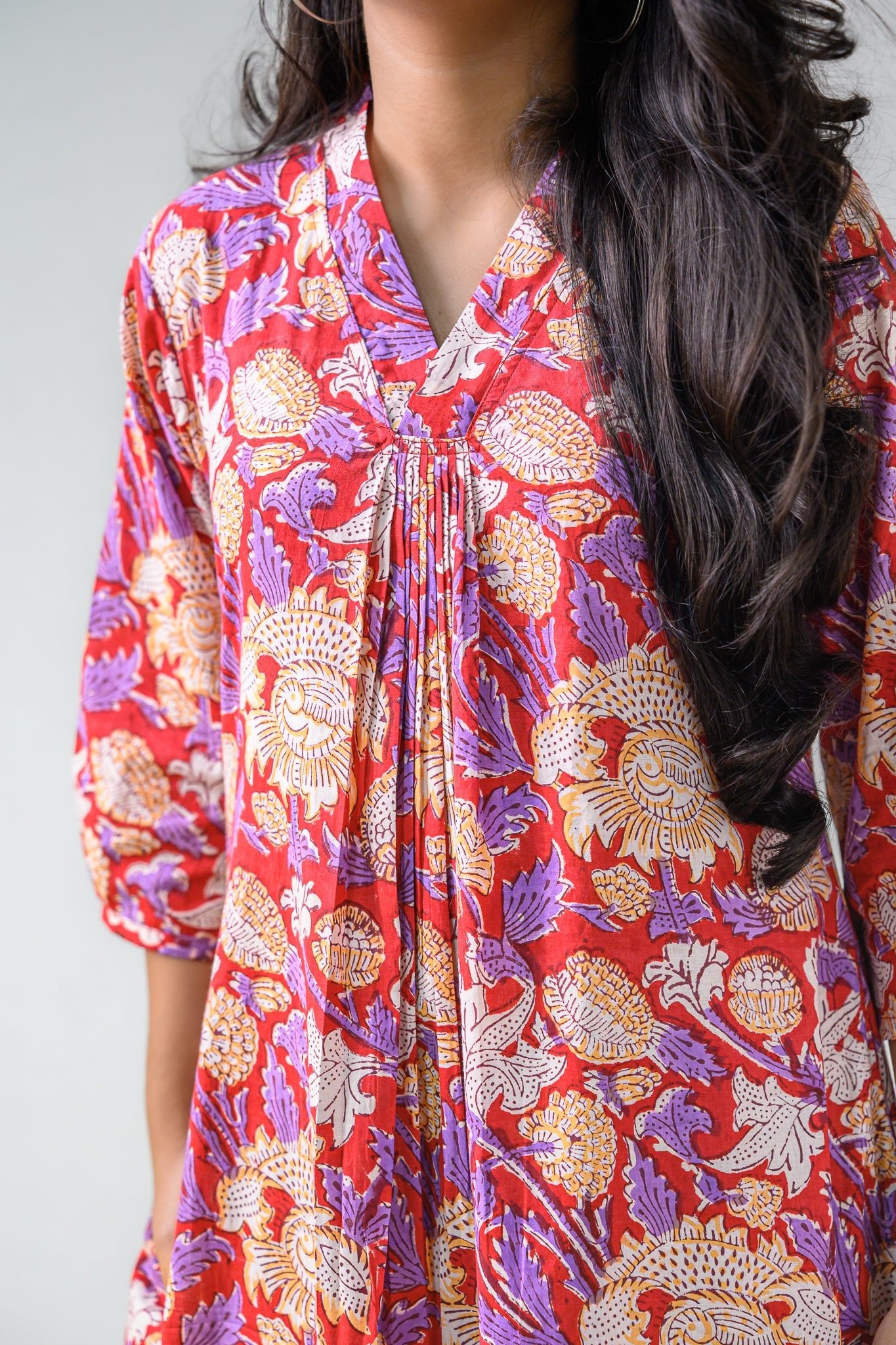 Camellia Sanganeri Pure Cotton Dress - Lobha Deepthis