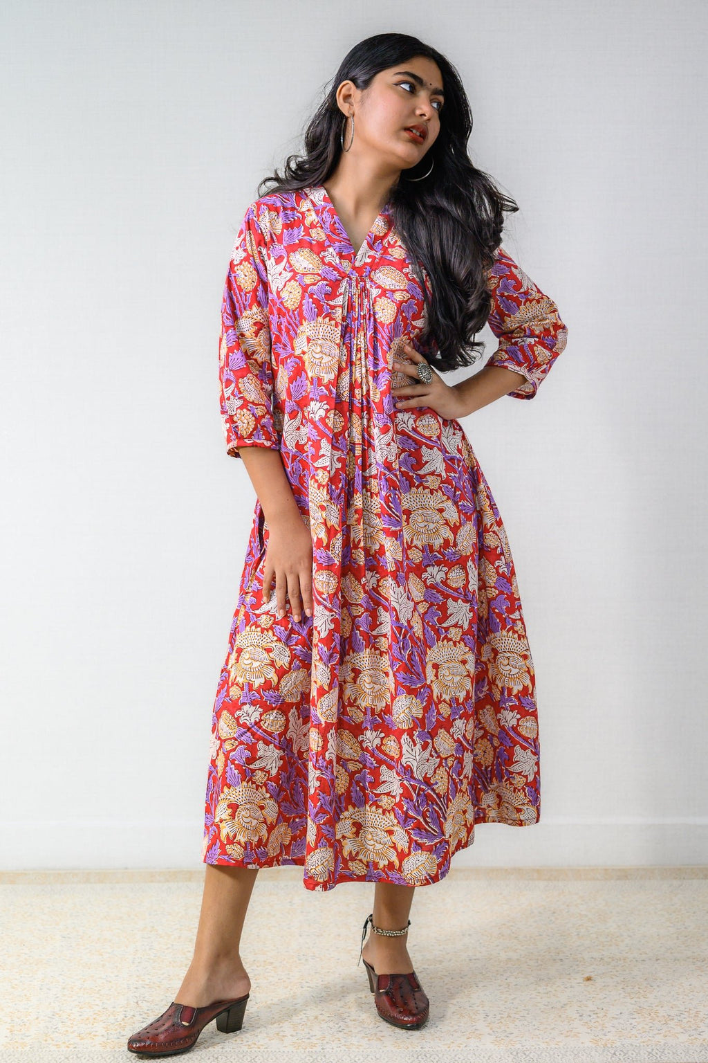 Camellia Sanganeri Pure Cotton Dress - Lobha Deepthis
