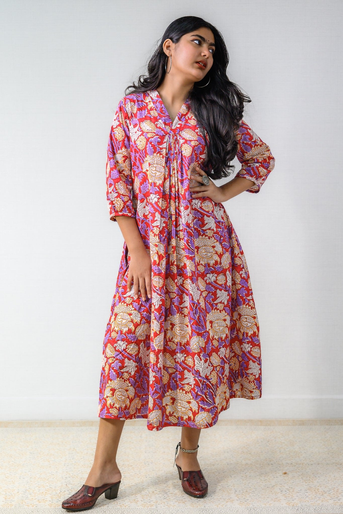 Camellia Sanganeri Pure Cotton Dress - Lobha Deepthis