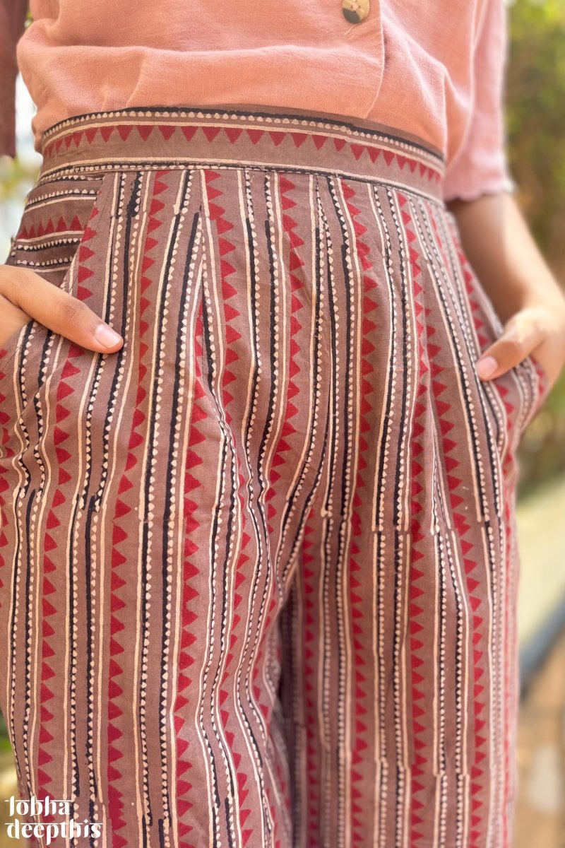 Chocolate Cone Stripes Cotton Parallel Pants - Lobha Deepthis