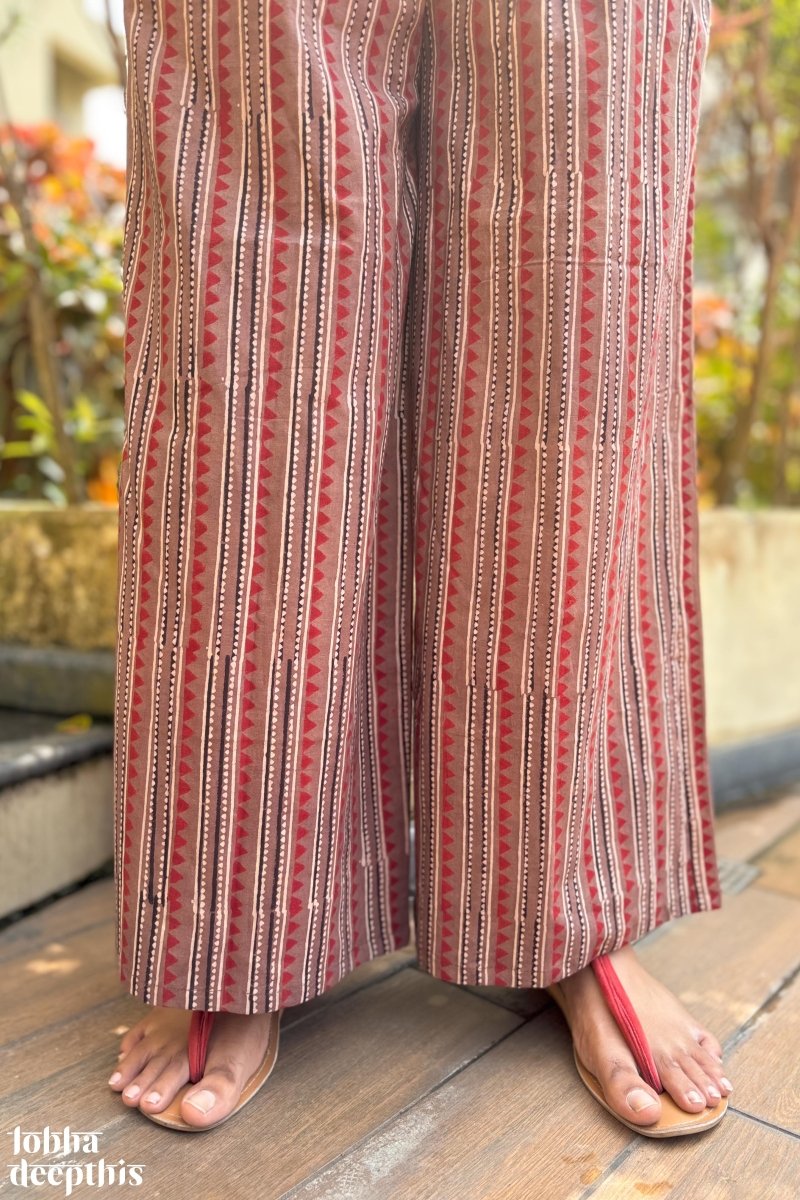 Chocolate Cone Stripes Cotton Parallel Pants - Lobha Deepthis