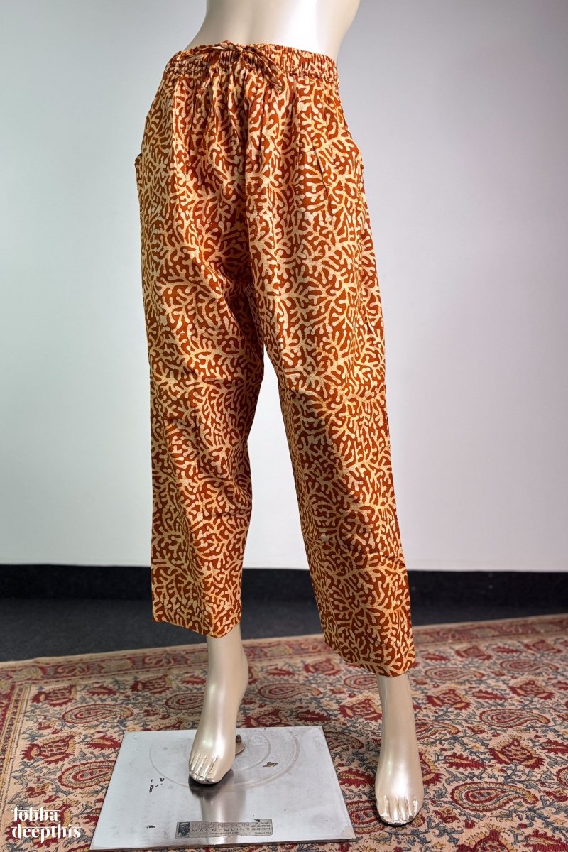 Coffee Batik Cotton Straight Pants - Lobha Deepthis