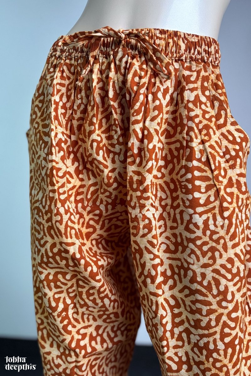 Coffee Batik Cotton Straight Pants - Lobha Deepthis