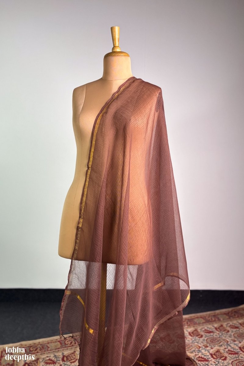 Coffee Brown Plain Kota Doria Dupatta - Lobha Deepthis