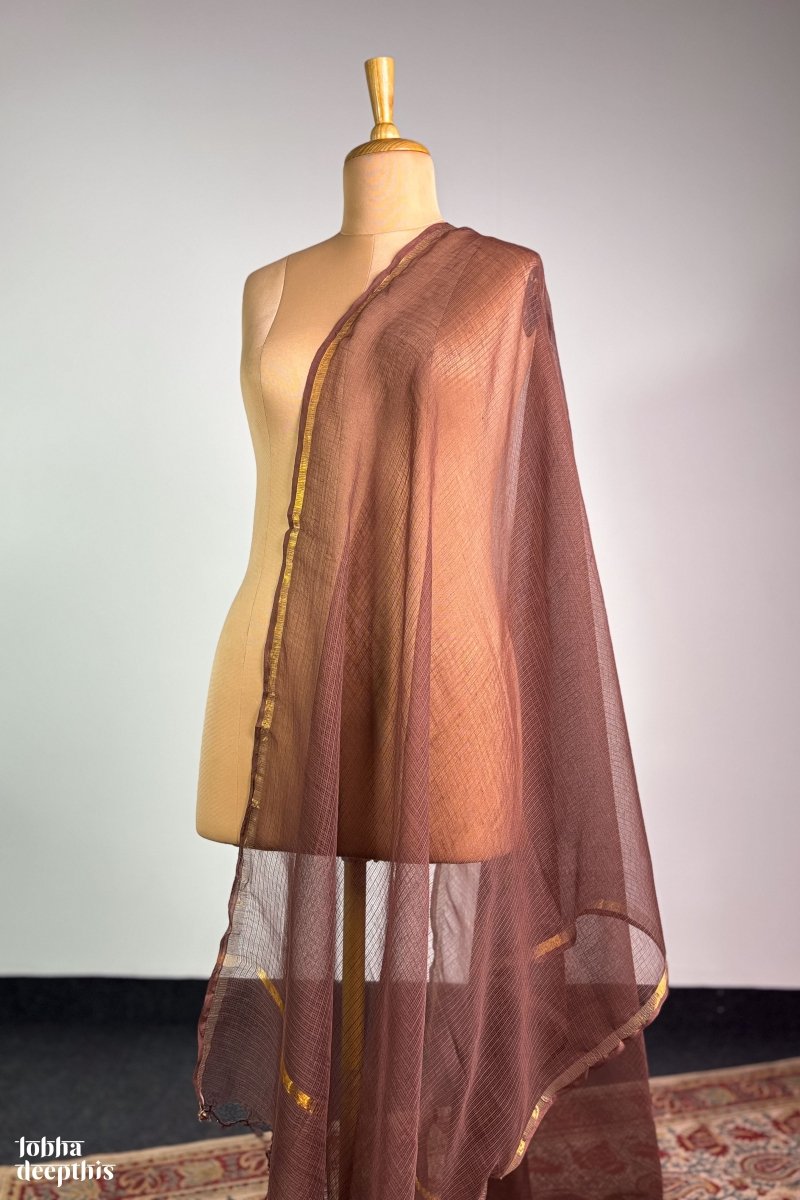 Coffee Brown Plain Kota Doria Dupatta - Lobha Deepthis