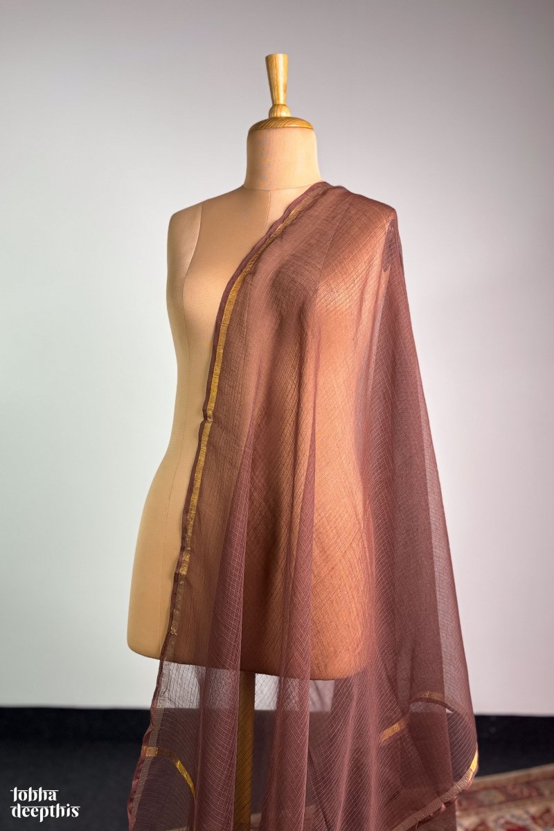 Coffee Brown Plain Kota Doria Dupatta - Lobha Deepthis