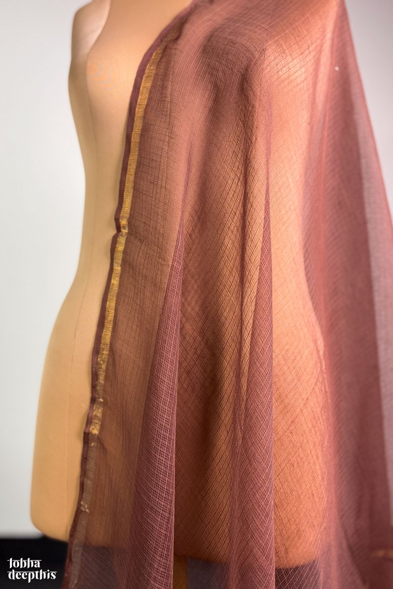 Coffee Brown Plain Kota Doria Dupatta - Lobha Deepthis